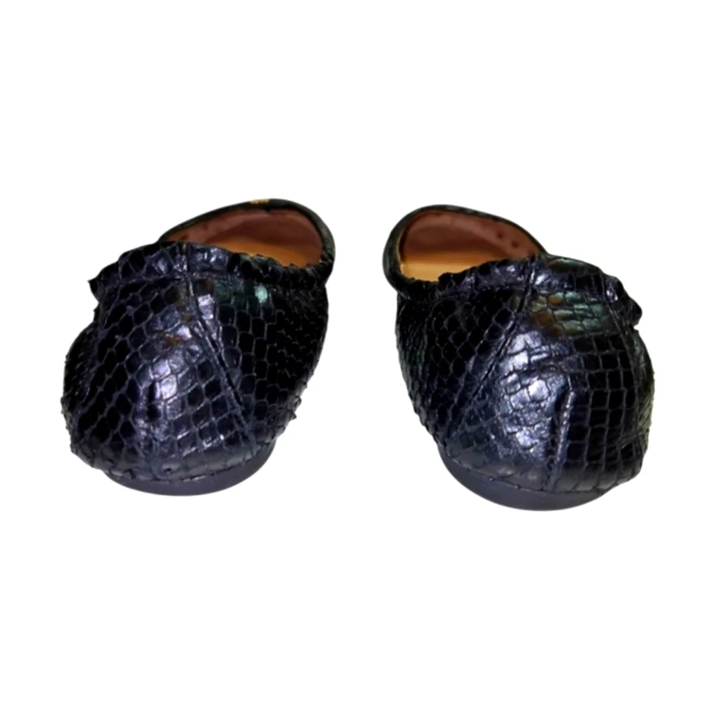 Tory Burch Black Leather Ballet Flats Size 7 Snake Embossed - Picture 6 of 8